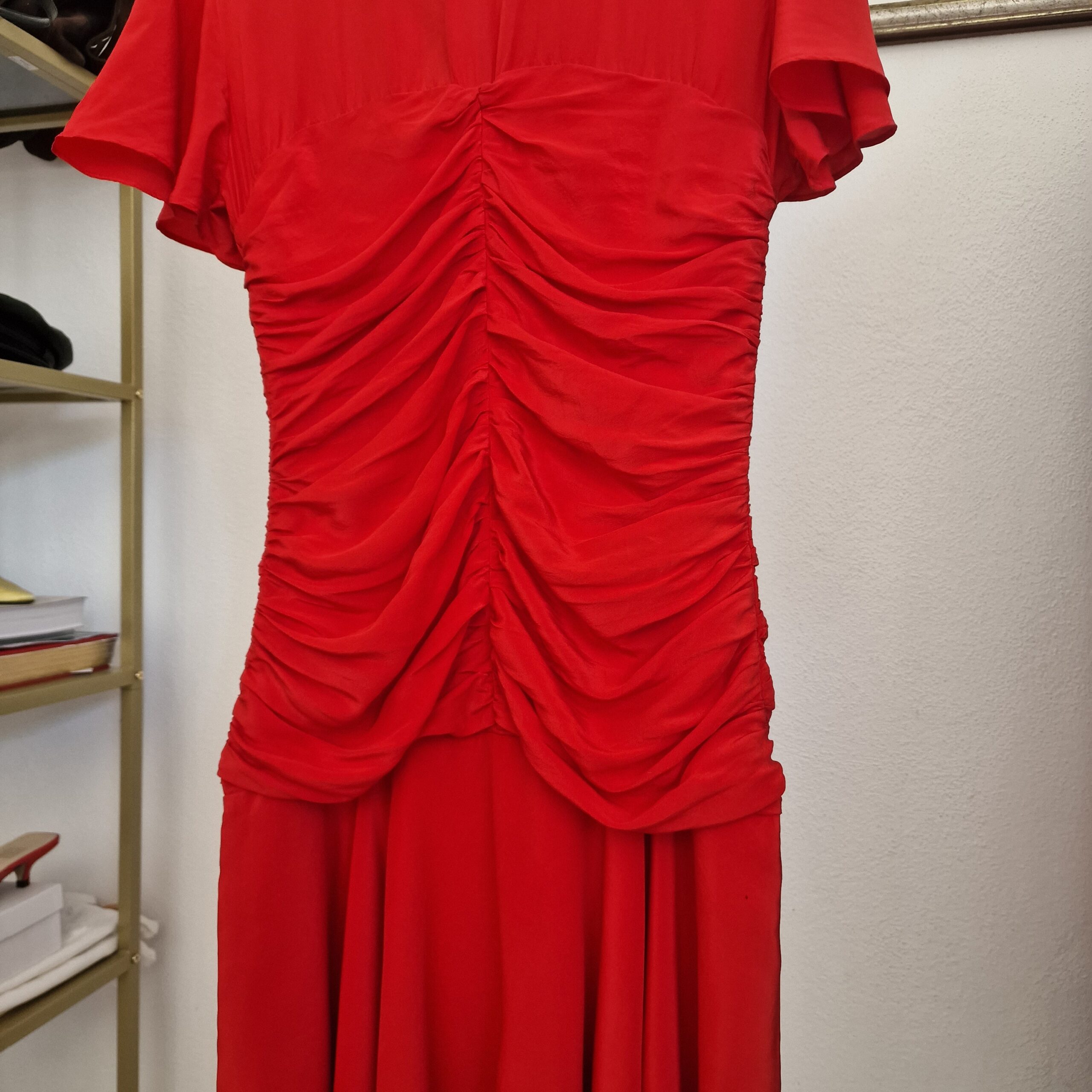 Abito Vintage rosso pura Seta drappeggiata - immagine 9