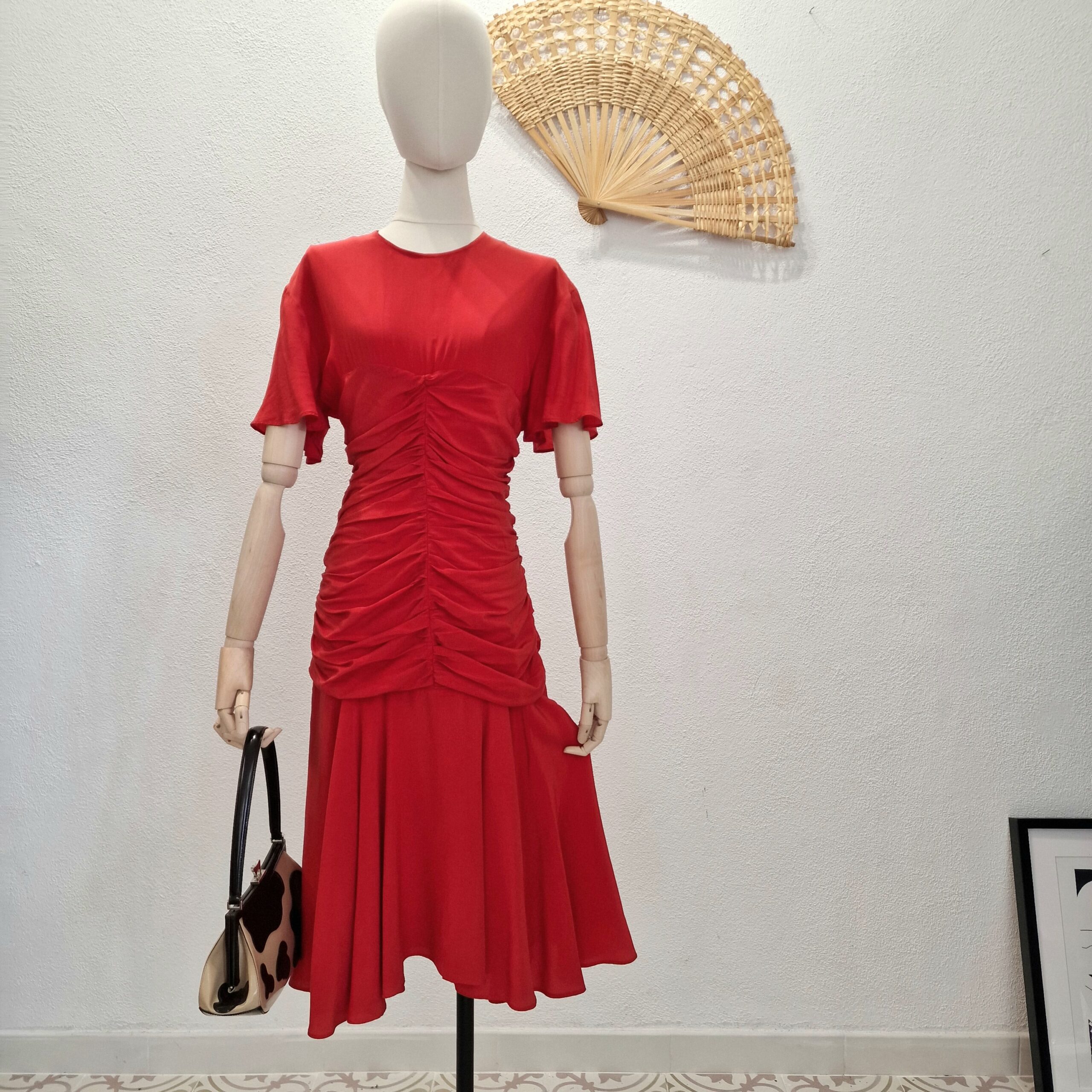 Abito Vintage rosso pura Seta drappeggiata - immagine 11