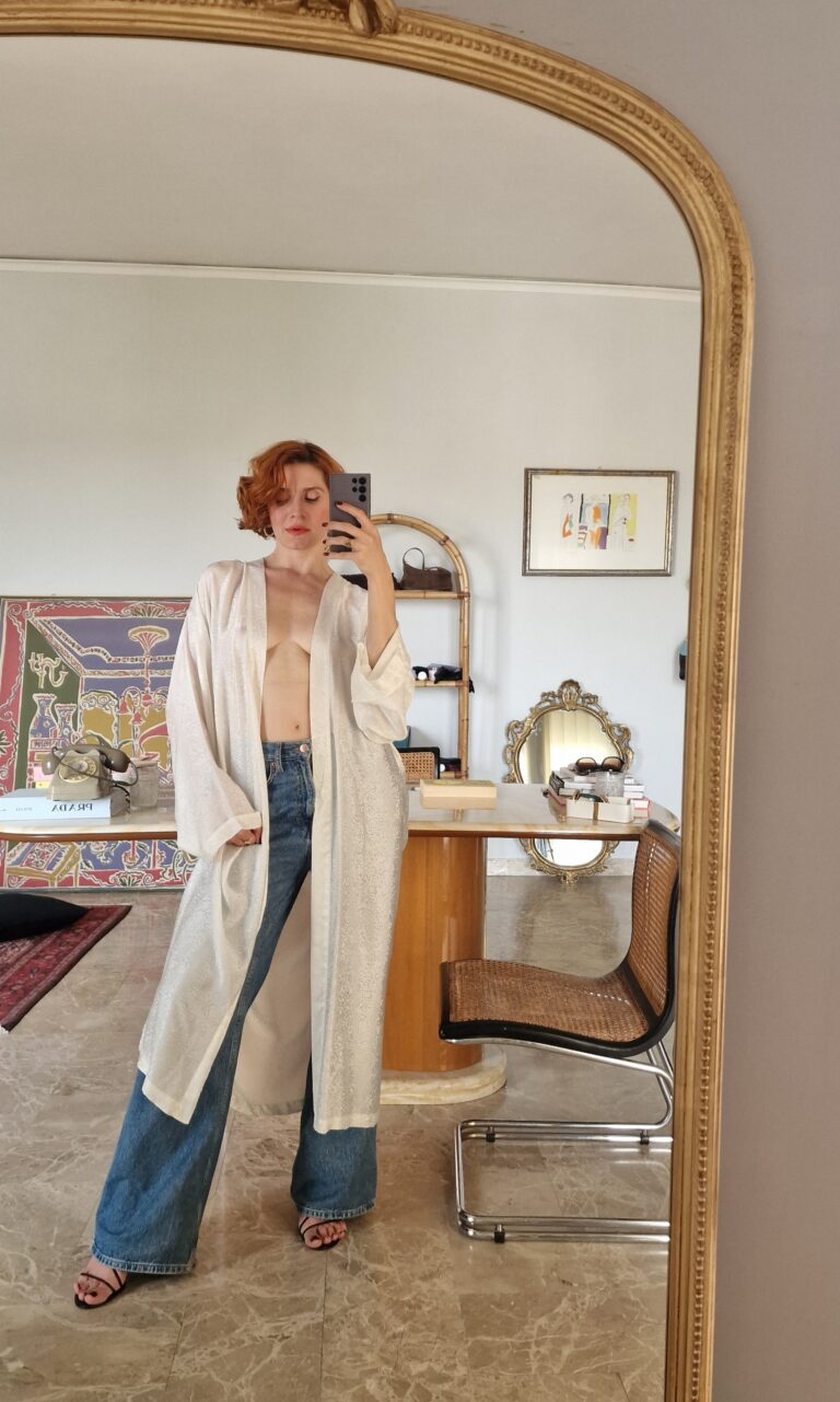 Kimono White silk sartoriale - immagine 5