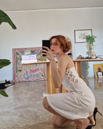 Abito anni 90 lino & cotone bianco inserti nido d'ape