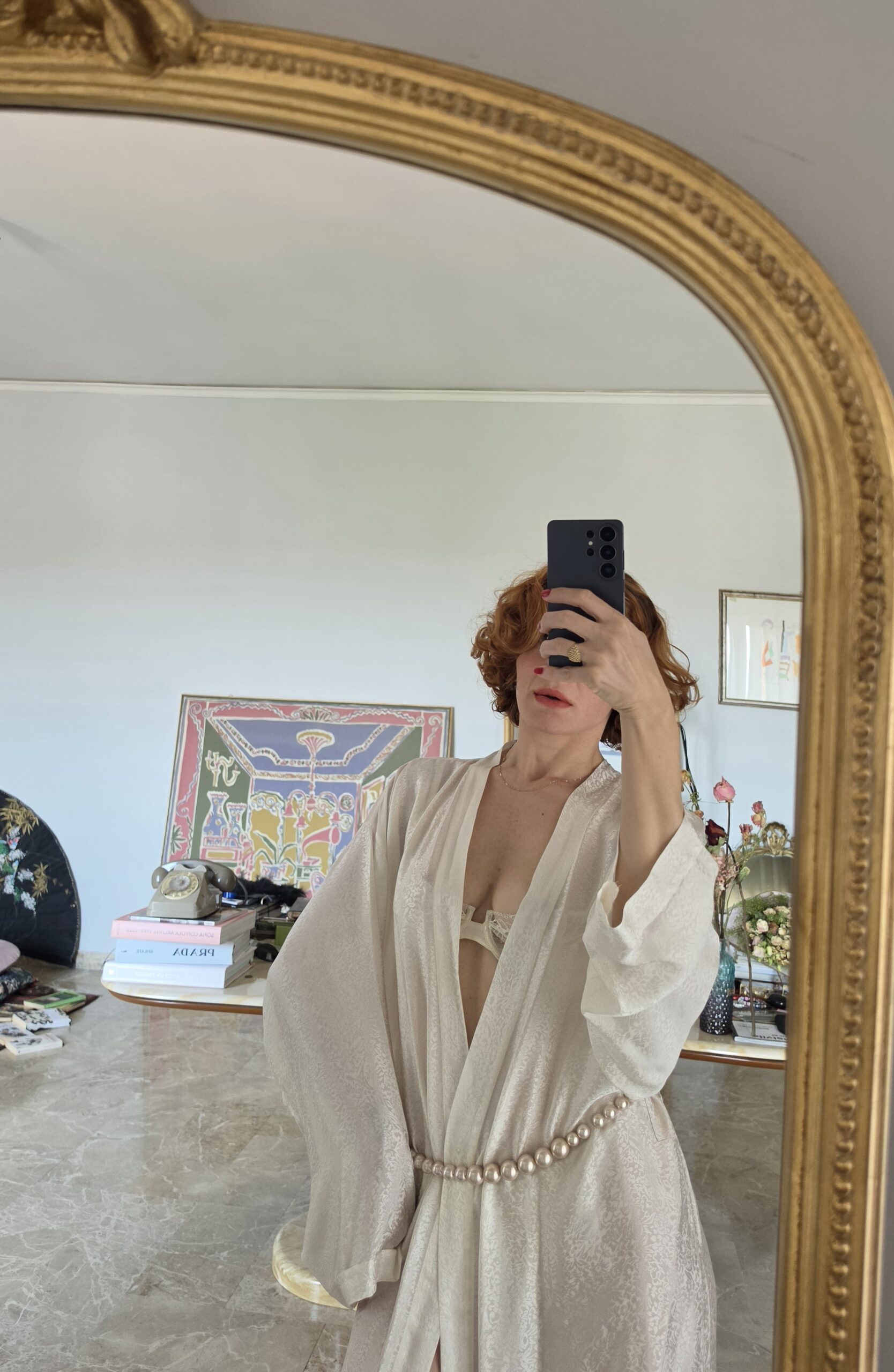 Kimono in Pura seta bianco latte e micro pattern - immagine 8