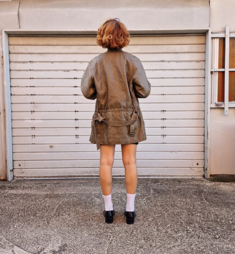 Parka vintage in vera pelle color Kaki - immagine 19