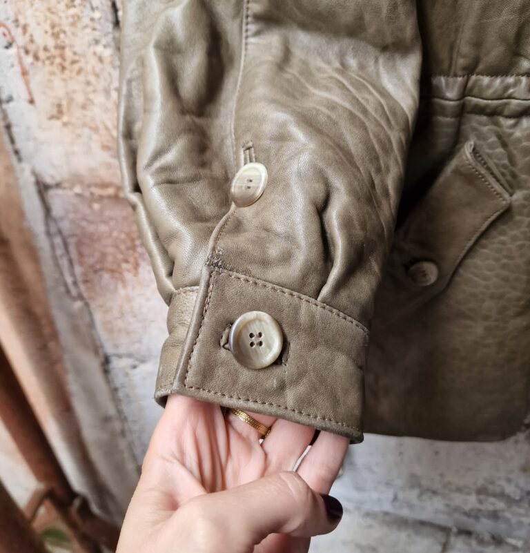 Parka vintage in vera pelle color Kaki - immagine 12
