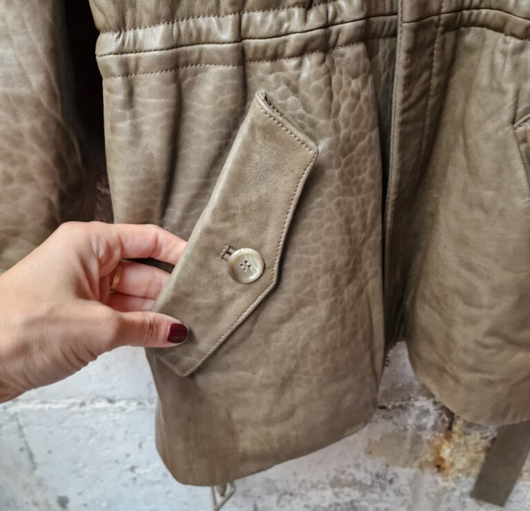 Parka vintage in vera pelle color Kaki - immagine 11