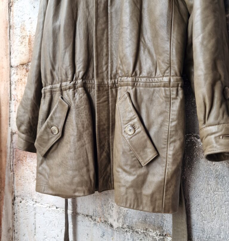 Parka vintage in vera pelle color Kaki - immagine 17