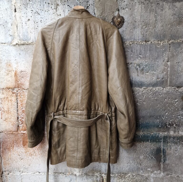Parka vintage in vera pelle color Kaki - immagine 13