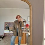 Parka vintage in vera pelle color Kaki