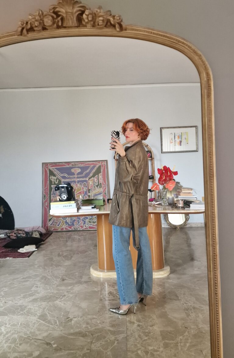 Parka vintage in vera pelle color Kaki - immagine 4
