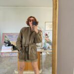 Parka vintage artigianale in vera pelle color Kaki