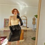 Gonna tubino vintage in vera pelle nera tg 38/40