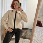 Cardigan burro con zip in fine lana Merinos