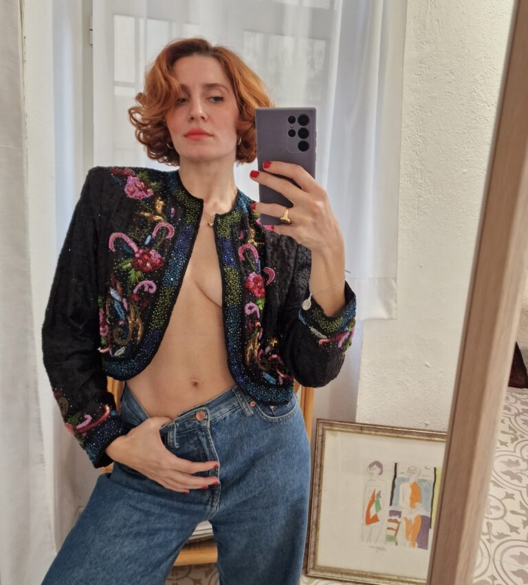 Giacca vintage Seta e perline ricamate a mano