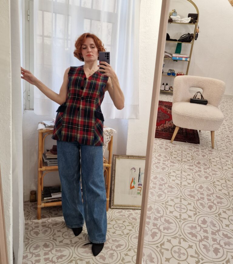 Gilet vintage tartan in lana - immagine 6