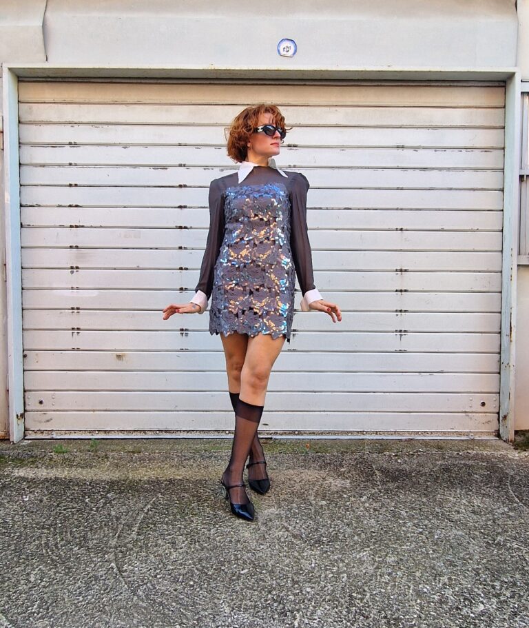Abito vintage sartoriale seta e paillettes - immagine 14