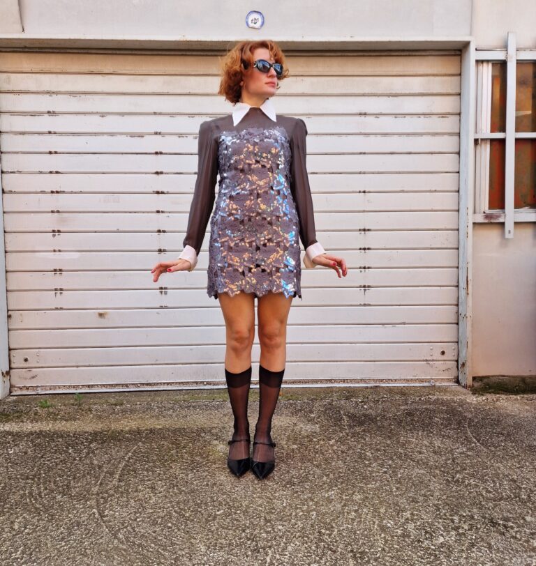 Abito vintage sartoriale seta e paillettes - immagine 13