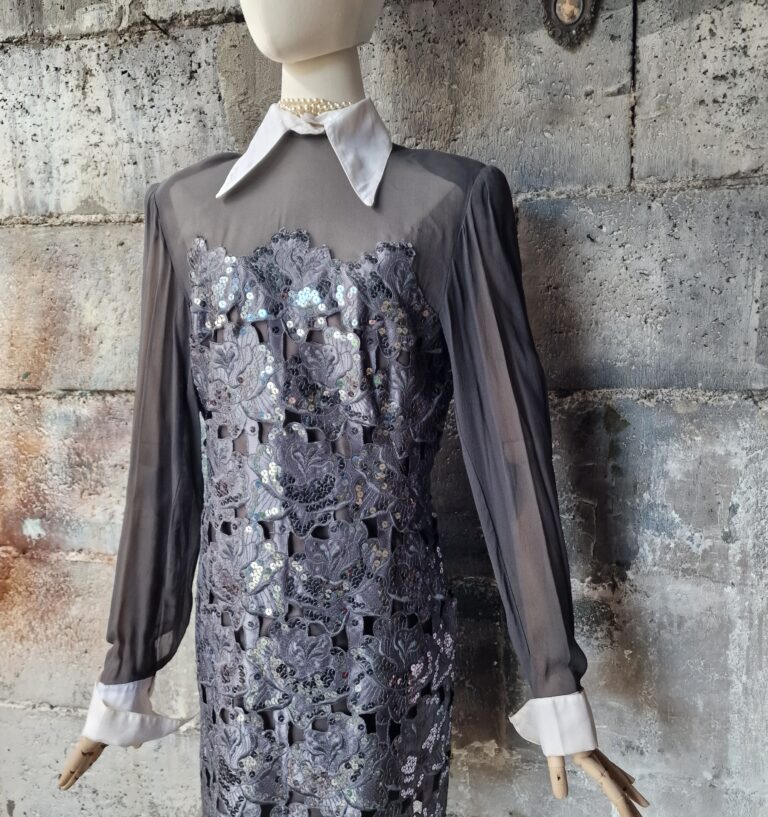 Abito vintage sartoriale seta e paillettes - immagine 5