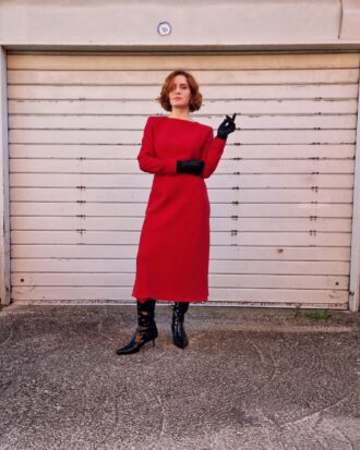Abito vintage in cady di lana Rosso