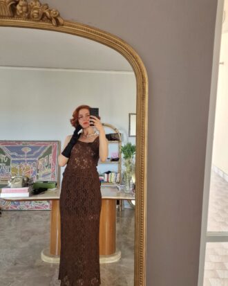 Completo vintage gonna & top in pizzo macramè chocolate