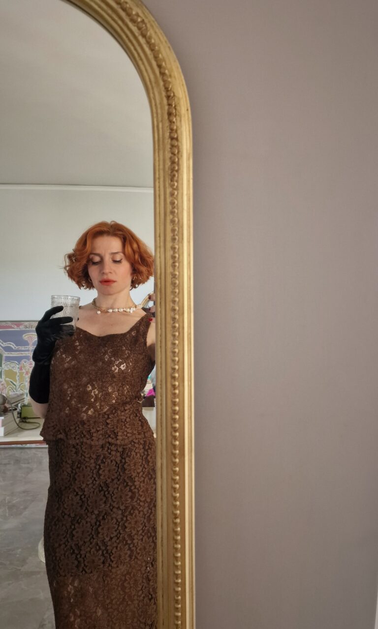 Completo vintage gonna & top in pizzo macramè chocolate - immagine 10