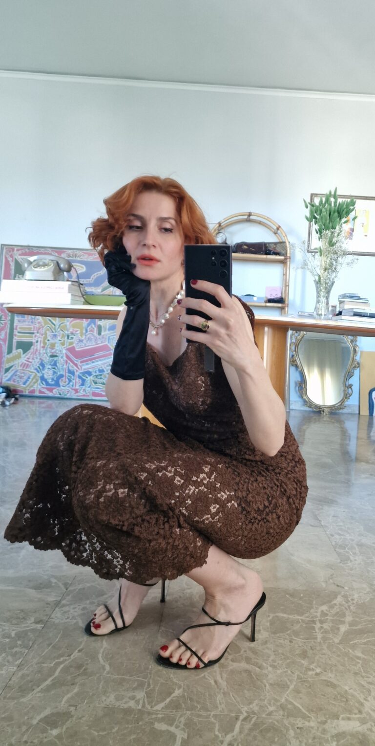 Completo vintage gonna & top in pizzo macramè chocolate - immagine 7