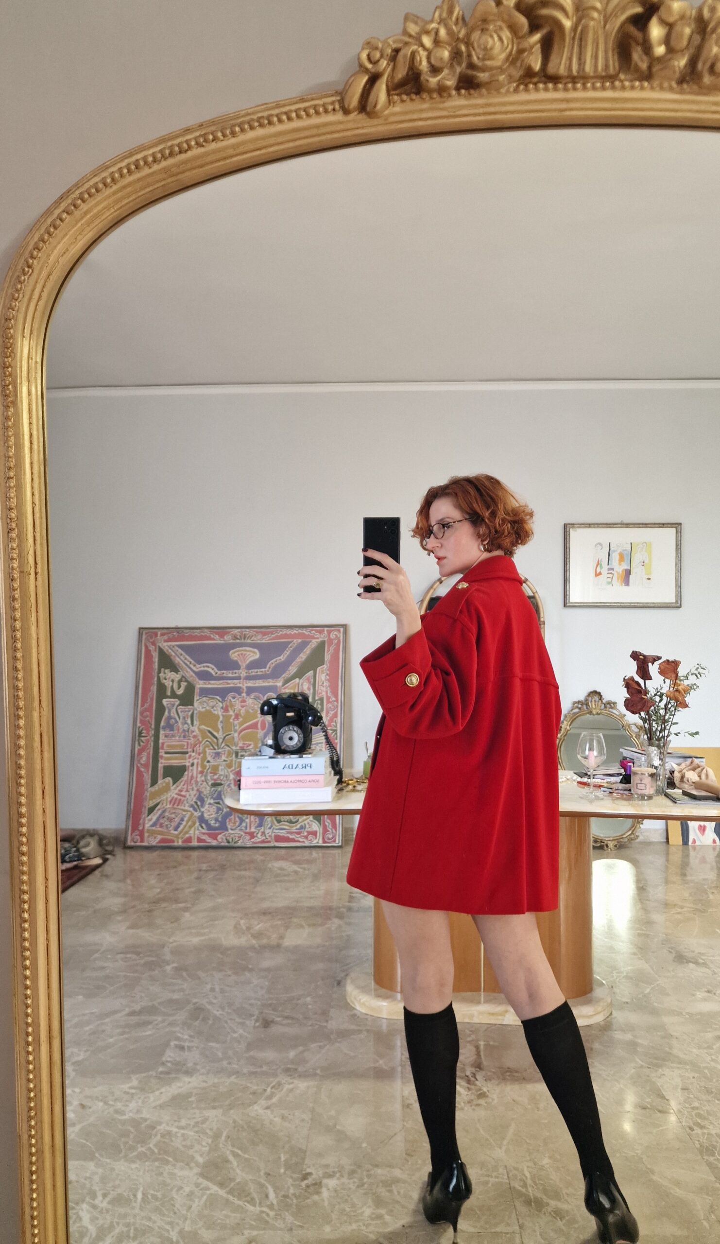 Moschino vintage cappotto caban rosso con bottoni oro tg 44 - immagine 5