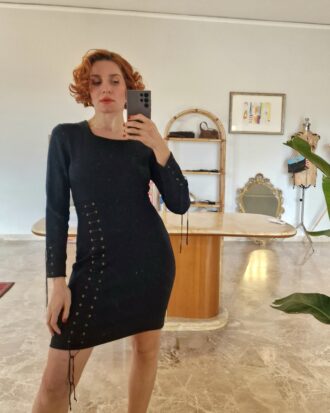 Abito vintage blu con dettaglio lacci