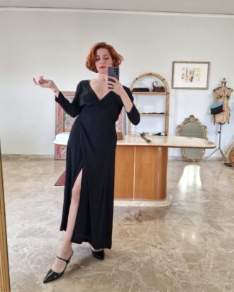Black wrap dress in misto Seta nero