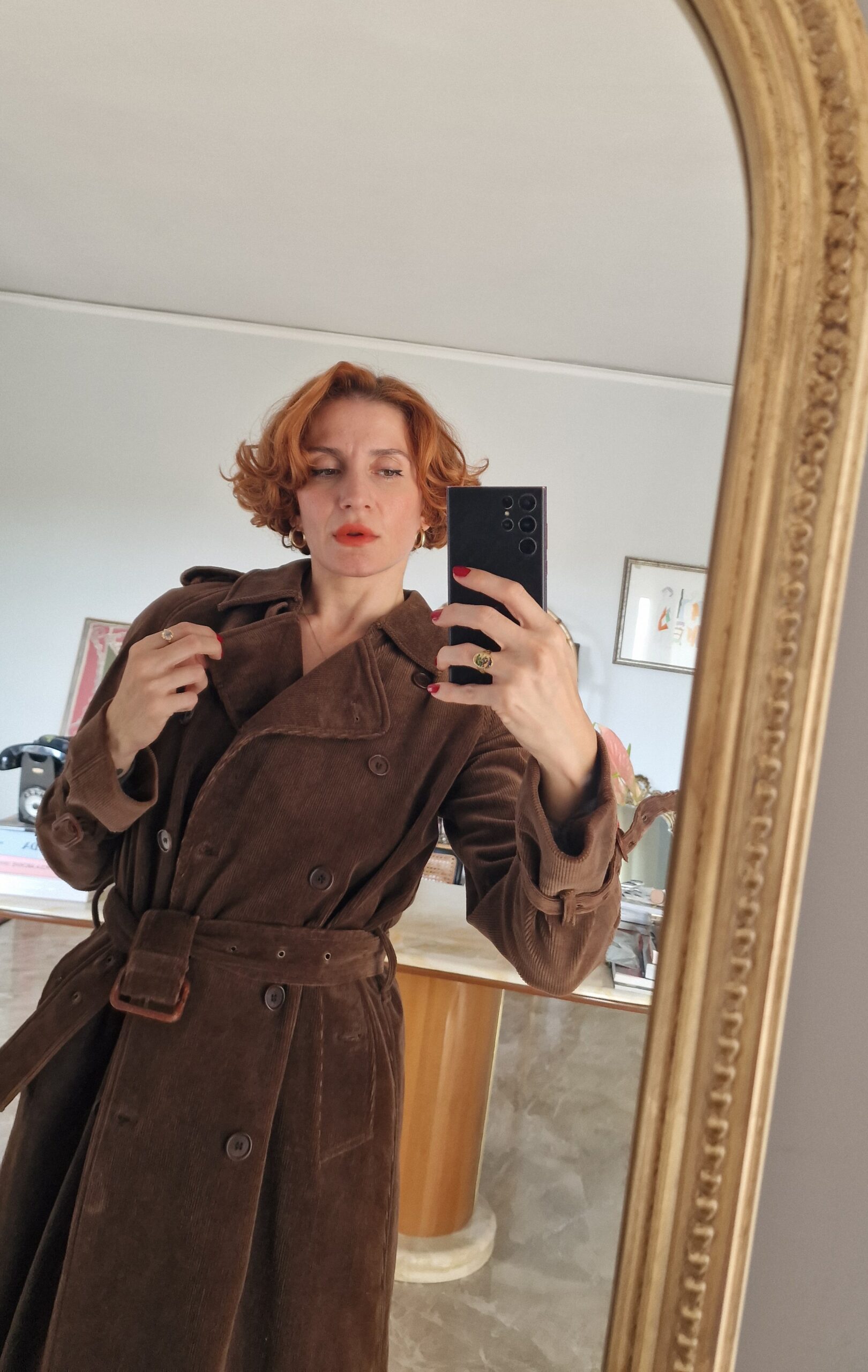 Trench vintage ma nuovo in velluto a costine chocolate tg 44 - immagine 6