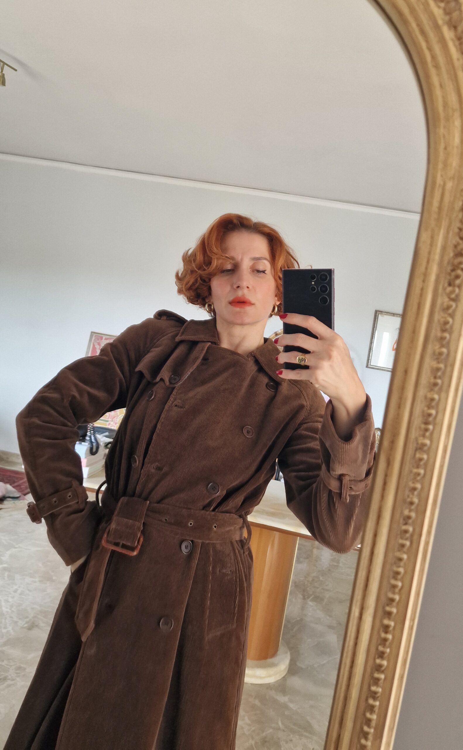 Trench vintage ma nuovo in velluto a costine chocolate tg 44 - immagine 7