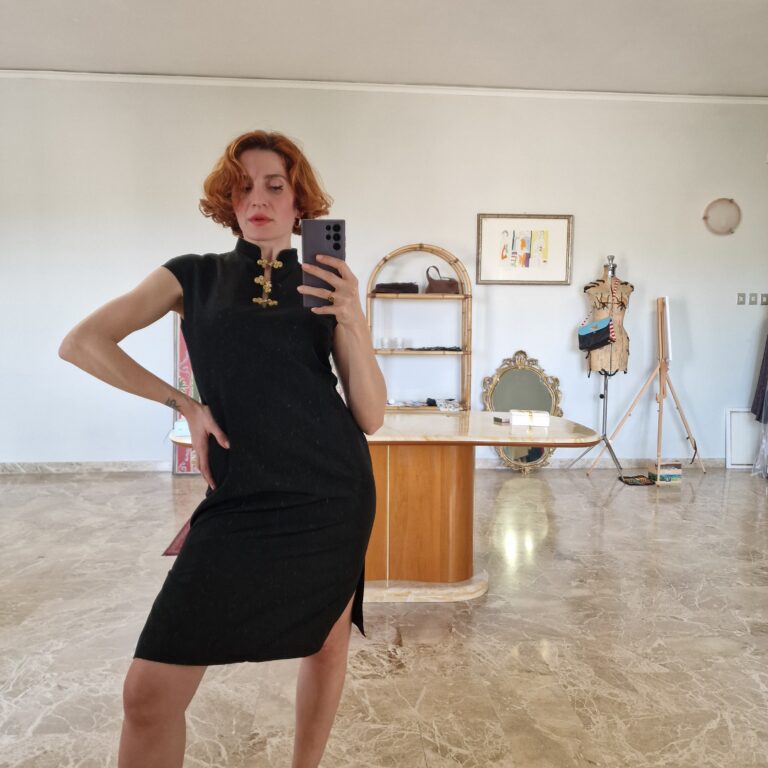 Abito qipao in taffetà nero