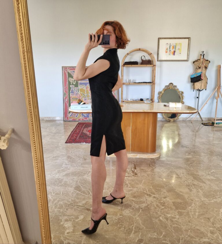 Abito qipao in taffetà nero - immagine 4