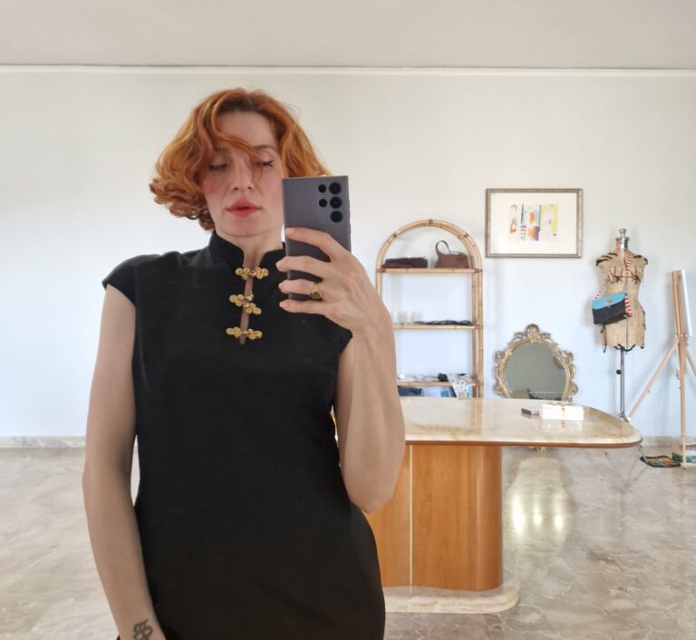Abito qipao in taffetà nero - immagine 7