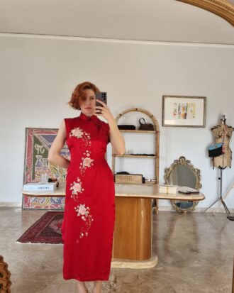 Abito qipao rosso amaranto in 100% Seta