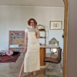 Abito qipao bianco con pattern rose 44