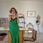 Abito sottoveste verde smerlando 100% Seta