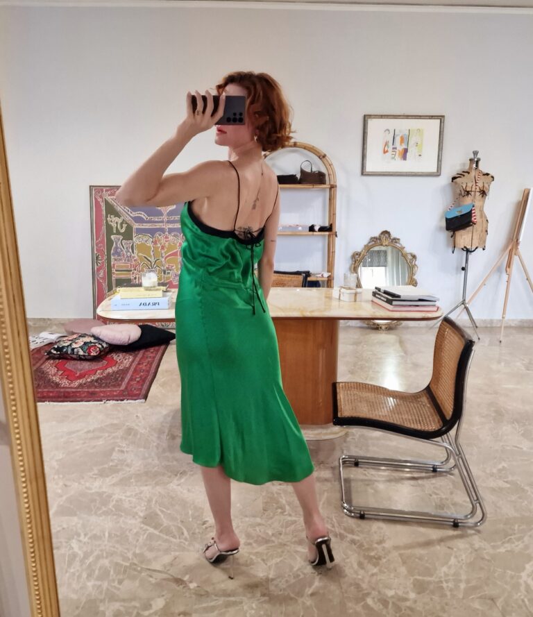 Abito sottoveste verde smerlando 100% Seta - immagine 7