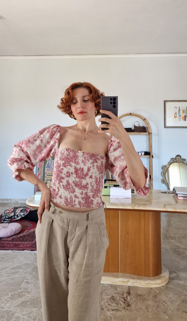 Top sartoriale toile de Jouy 100% cotone