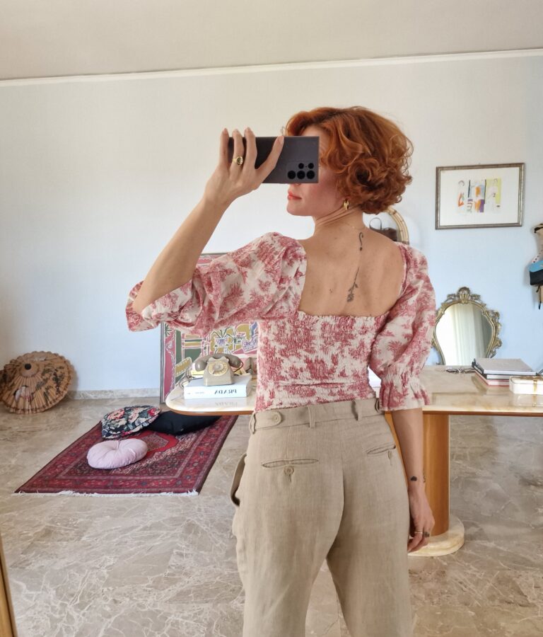 Top sartoriale toile de Jouy 100% cotone - immagine 4