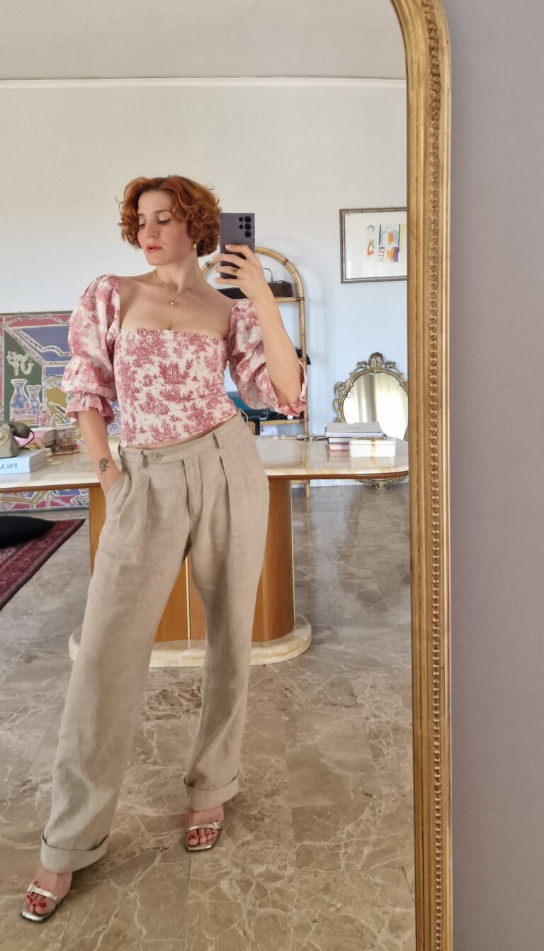 Top sartoriale toile de Jouy 100% cotone - immagine 5
