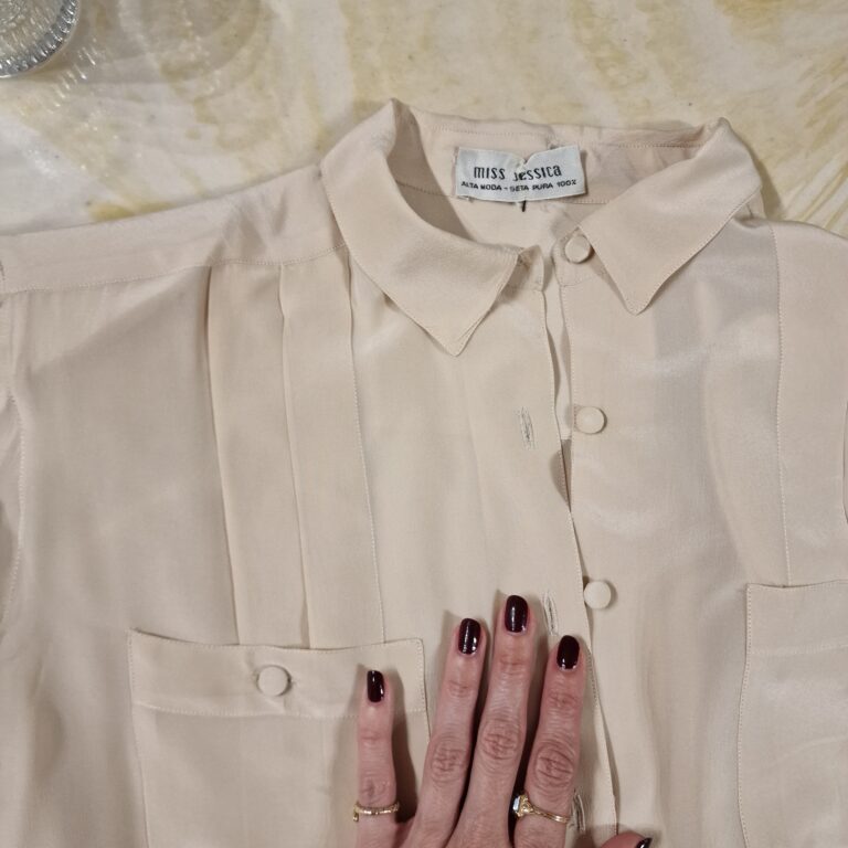 Camicia vintage in pura Seta rosa polvere - immagine 7