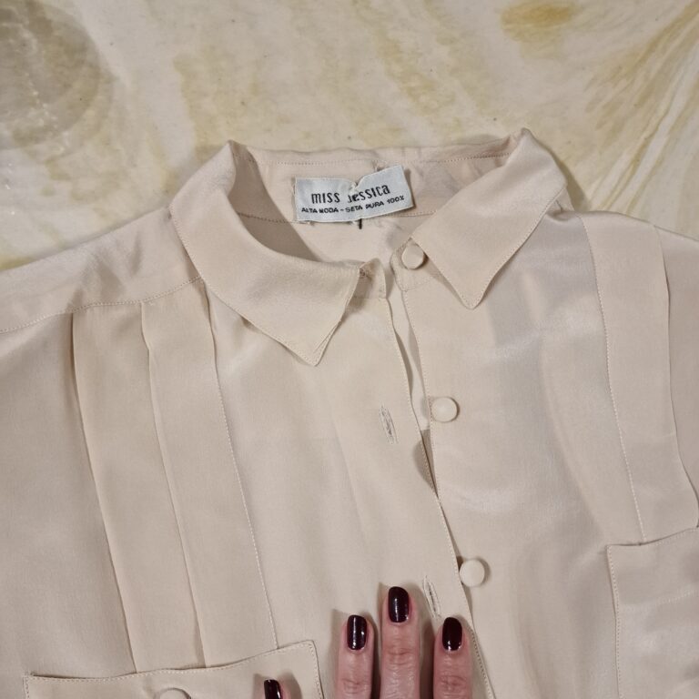 Camicia vintage in pura Seta rosa polvere - immagine 6
