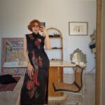 Abito qipao nero con fenici Pura Seta tg 38