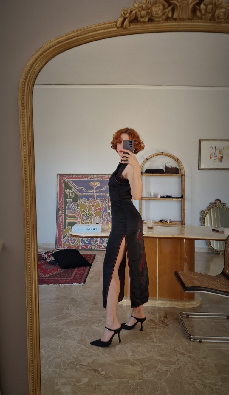 Abito qipao nero con fenici Pura Seta tg 38 - immagine 4