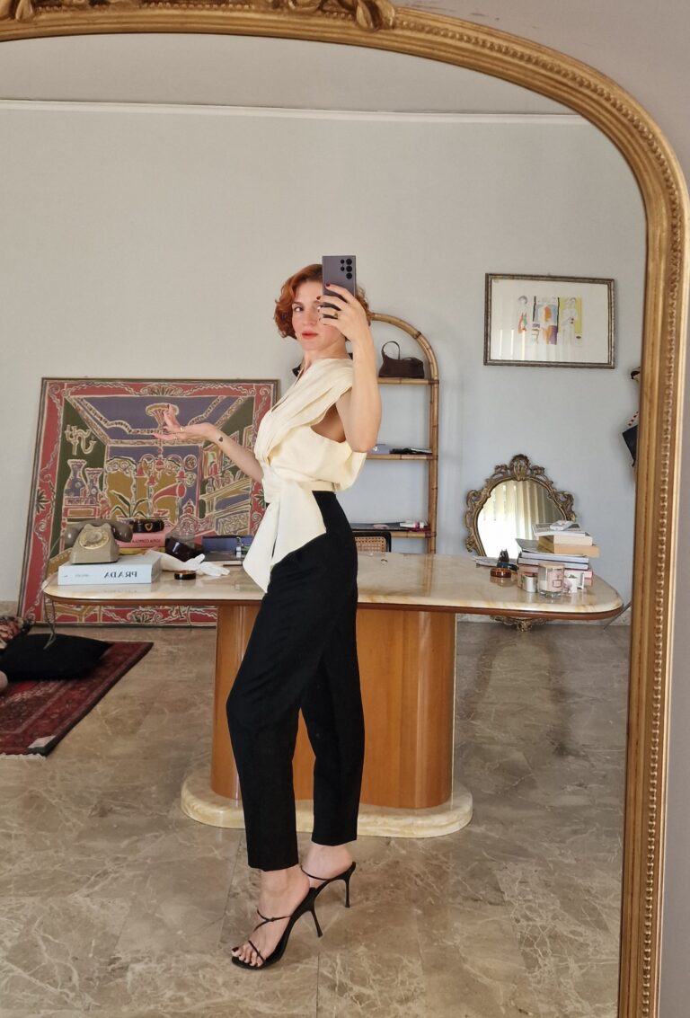 Blusa / camicia vintage in shantug di Pura Seta burro - immagine 8