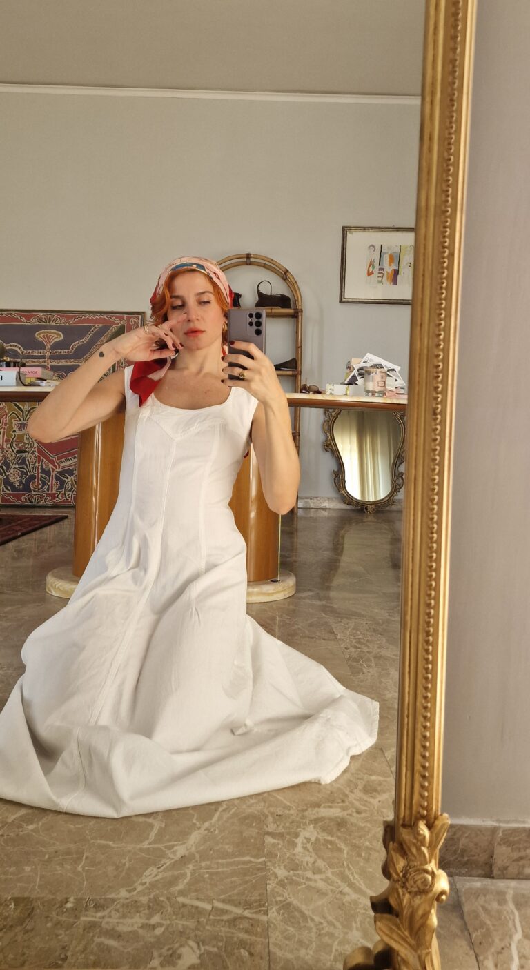 abito lungo bianco in denim di cotone americano - immagine 6