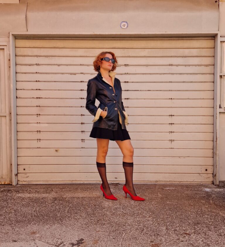 Giacca vintage in pelle black & white - immagine 3