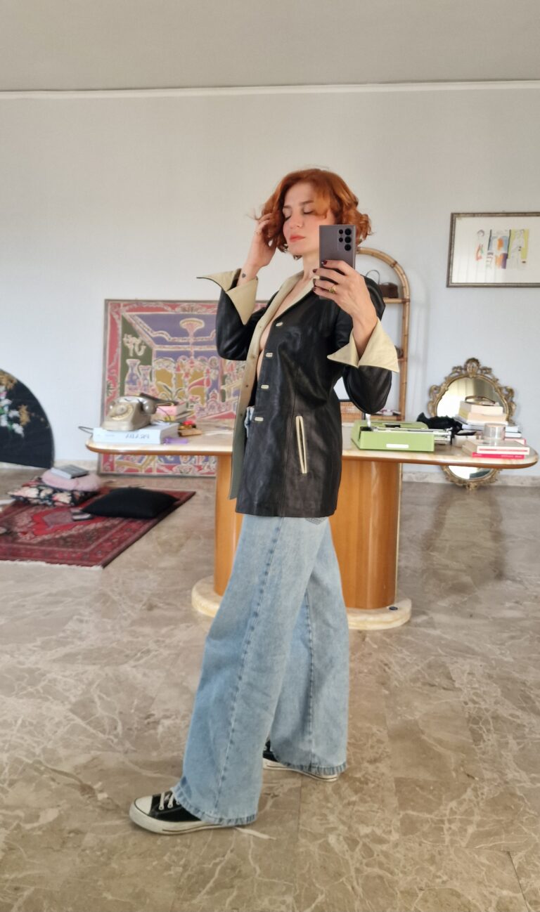 Giacca vintage in pelle black & white - immagine 7