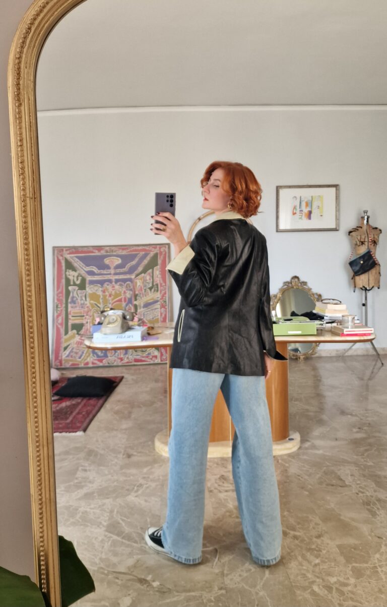 Giacca vintage in pelle black & white - immagine 8