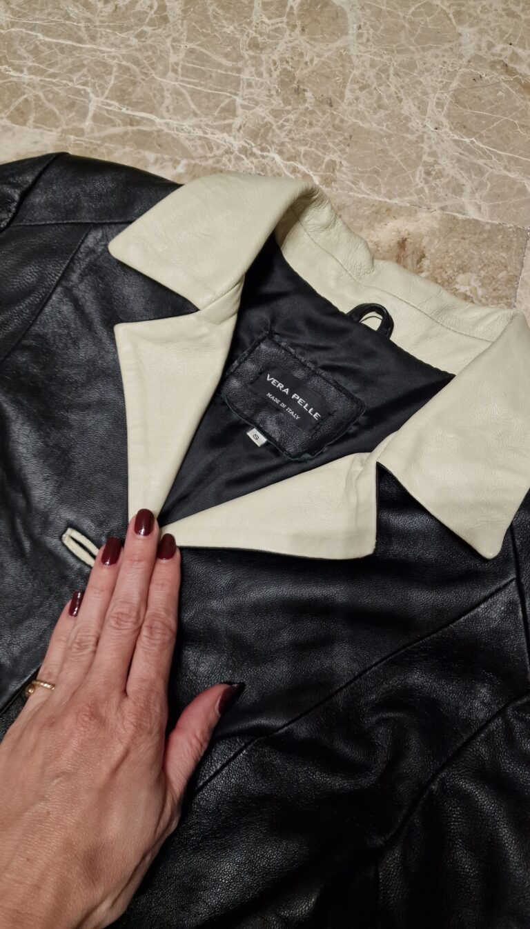 Giacca vintage in pelle black & white - immagine 10