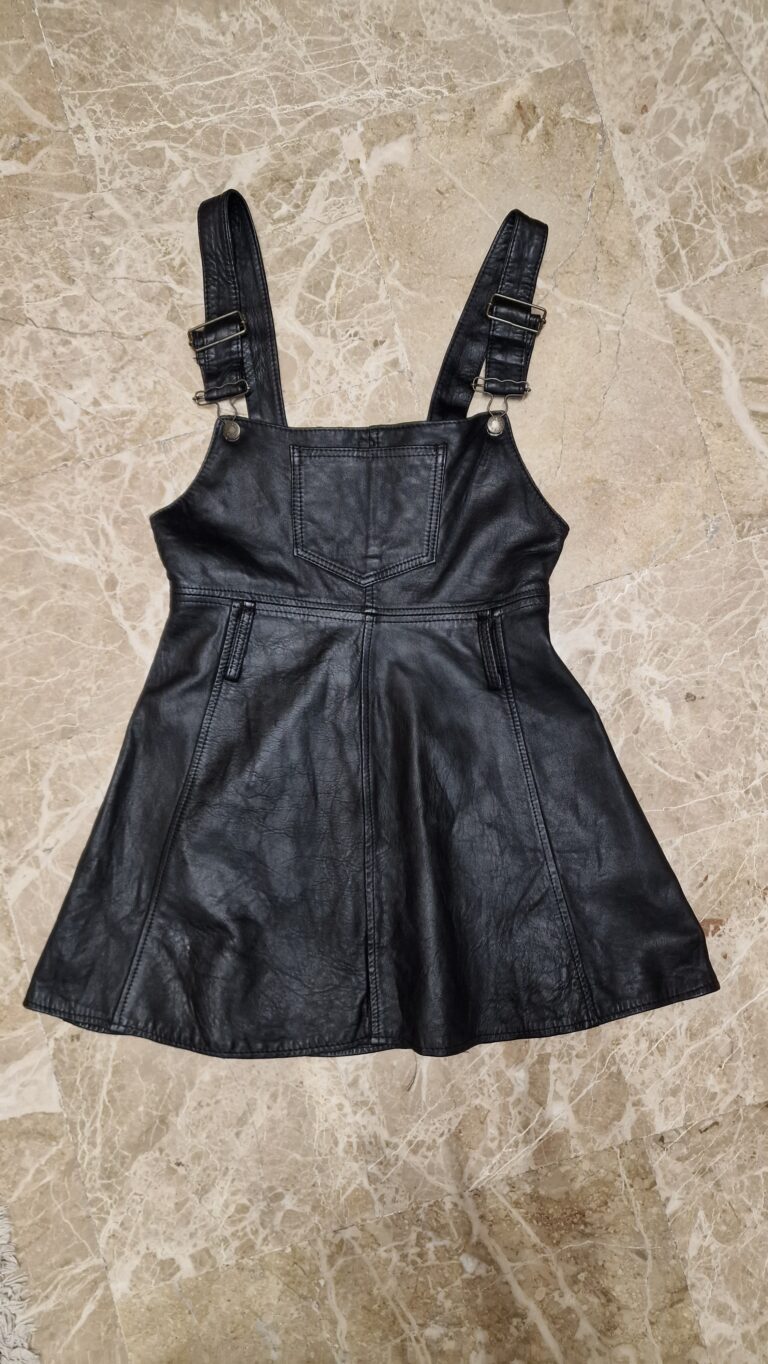 Salopette vintage sartoriale in vera pelle nera - immagine 9